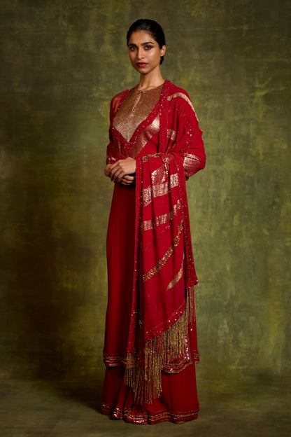 Kurta Set In Gold Sequin Embroidery
