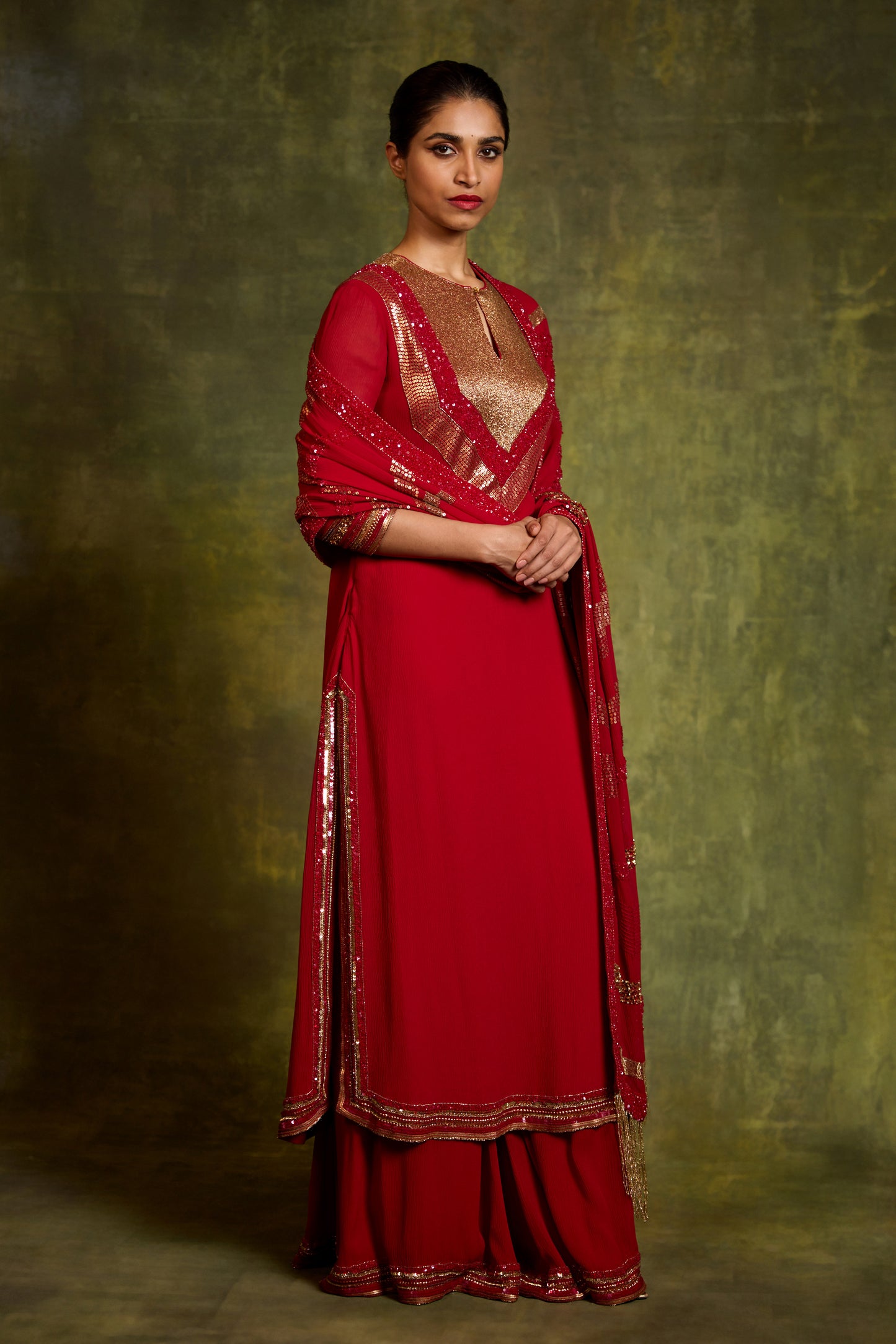 Kurta Set In Gold Sequin Embroidery