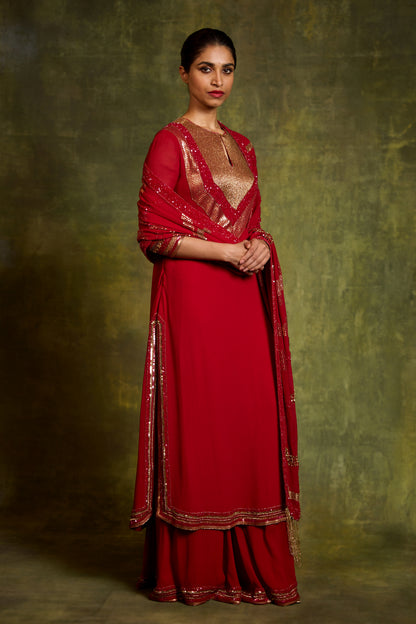 Kurta Set In Gold Sequin Embroidery
