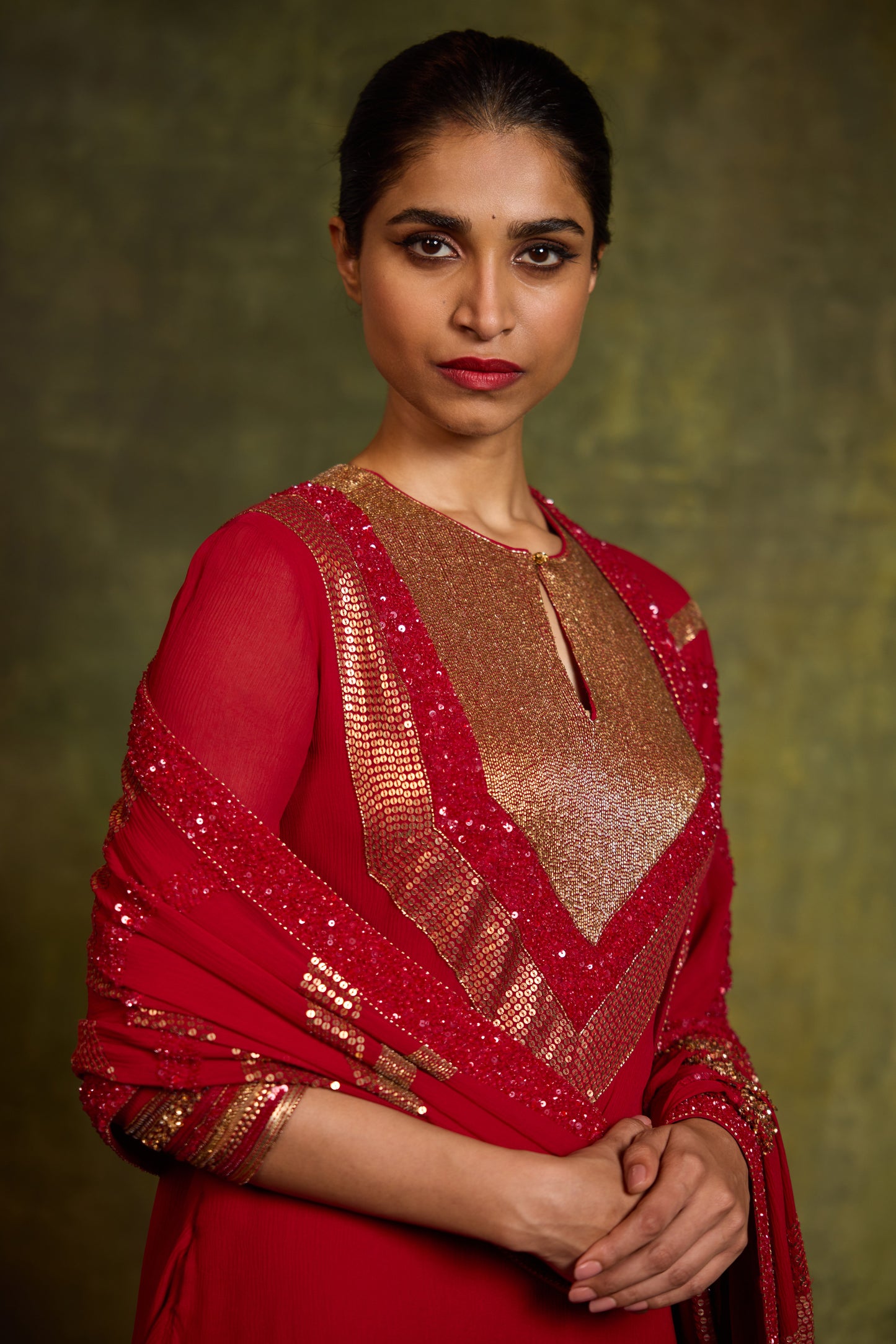 Kurta Set In Gold Sequin Embroidery