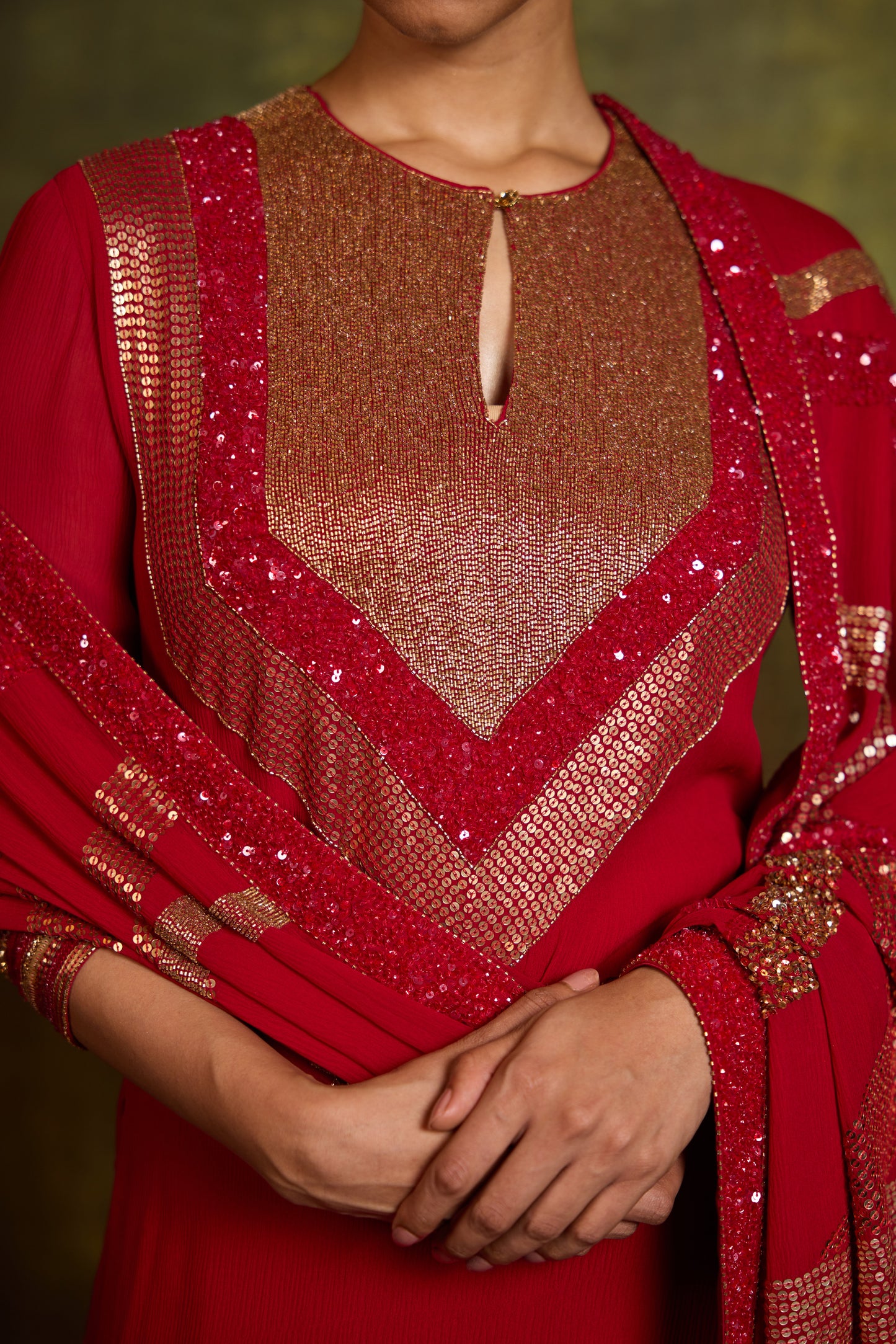 Kurta Set In Gold Sequin Embroidery