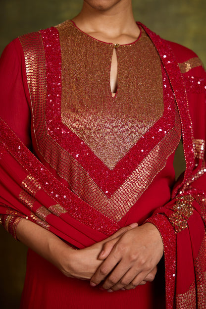Kurta Set In Gold Sequin Embroidery