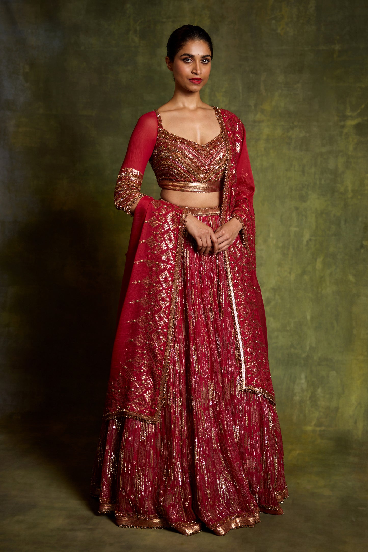 Lehenga Set in Sequin Embroidery in an abstract Design