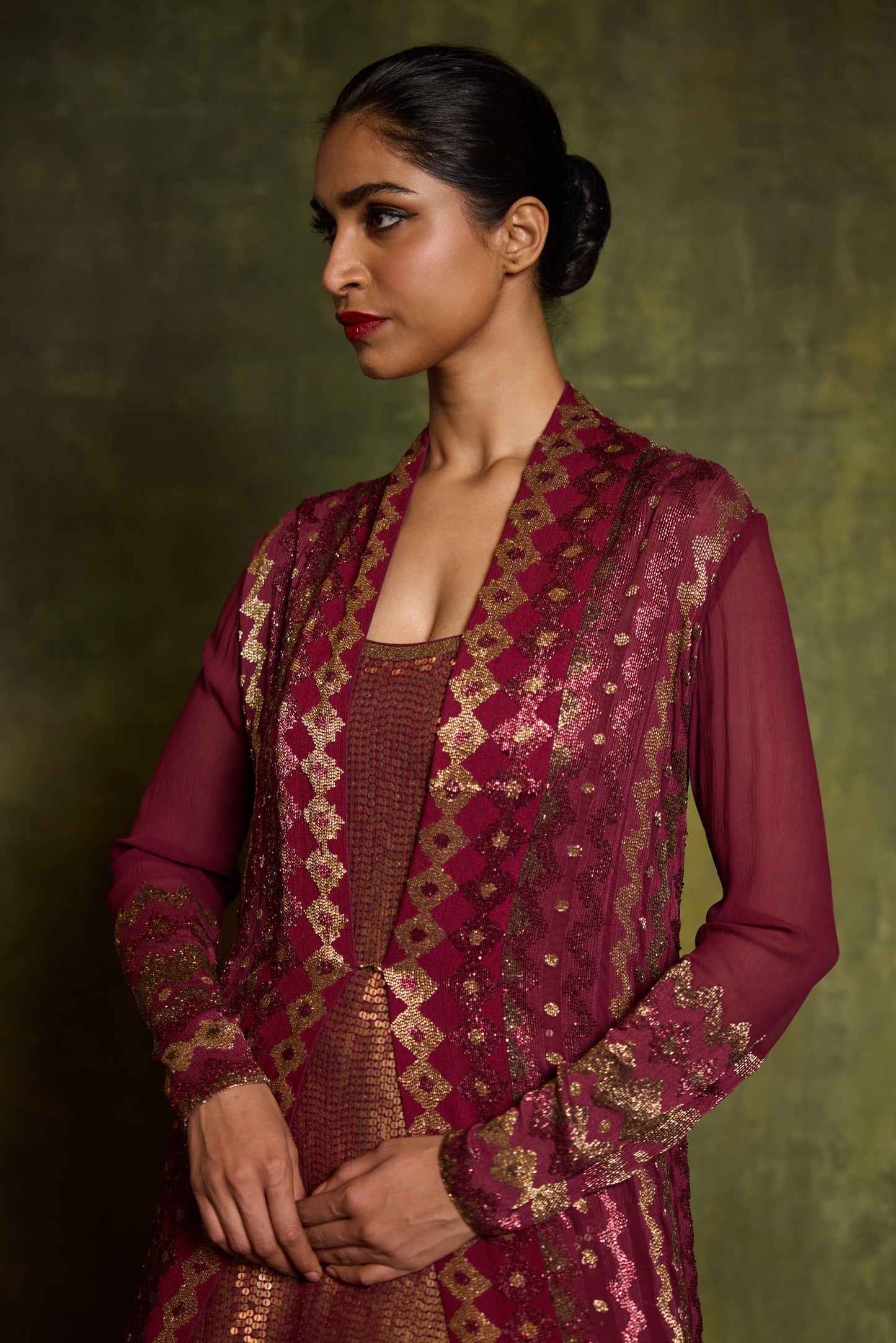 Jacket Set in Cutdana Embroidery