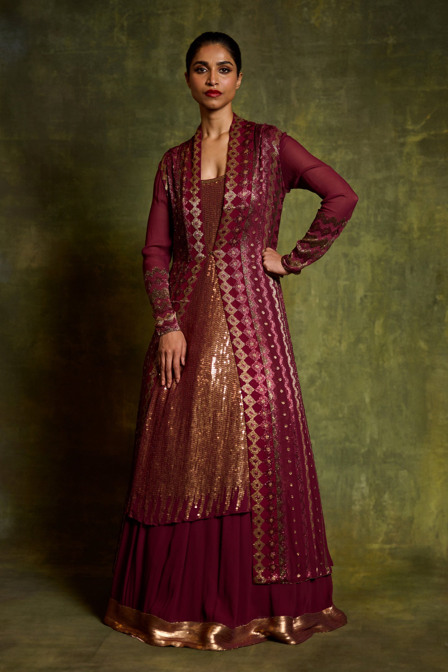 Jacket Set in Cutdana Embroidery