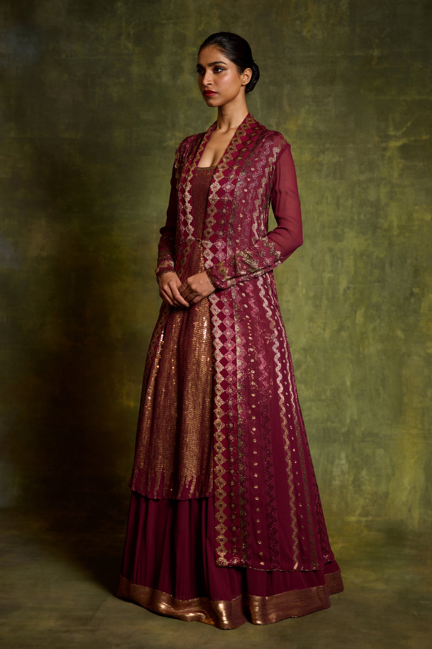Jacket Set in Cutdana Embroidery