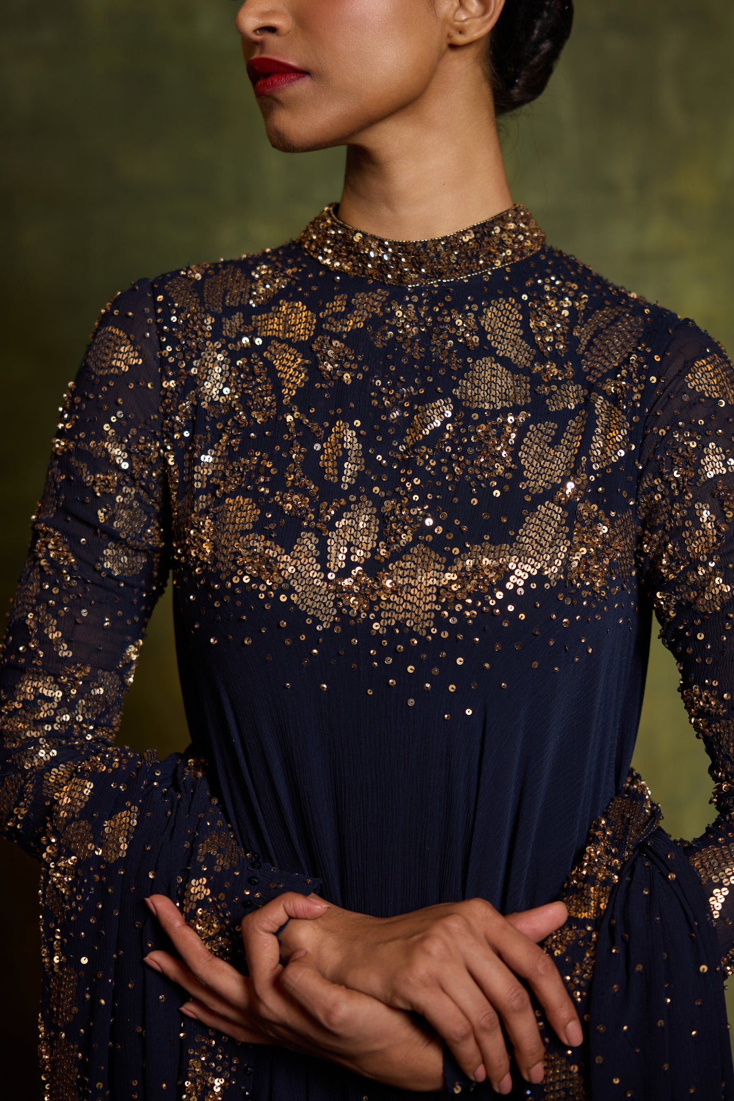 Asymmetric Kurta Set in Floral Sprinkle Embroidery