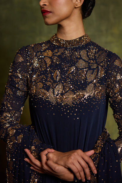 Asymmetric Kurta Set in Floral Sprinkle Embroidery