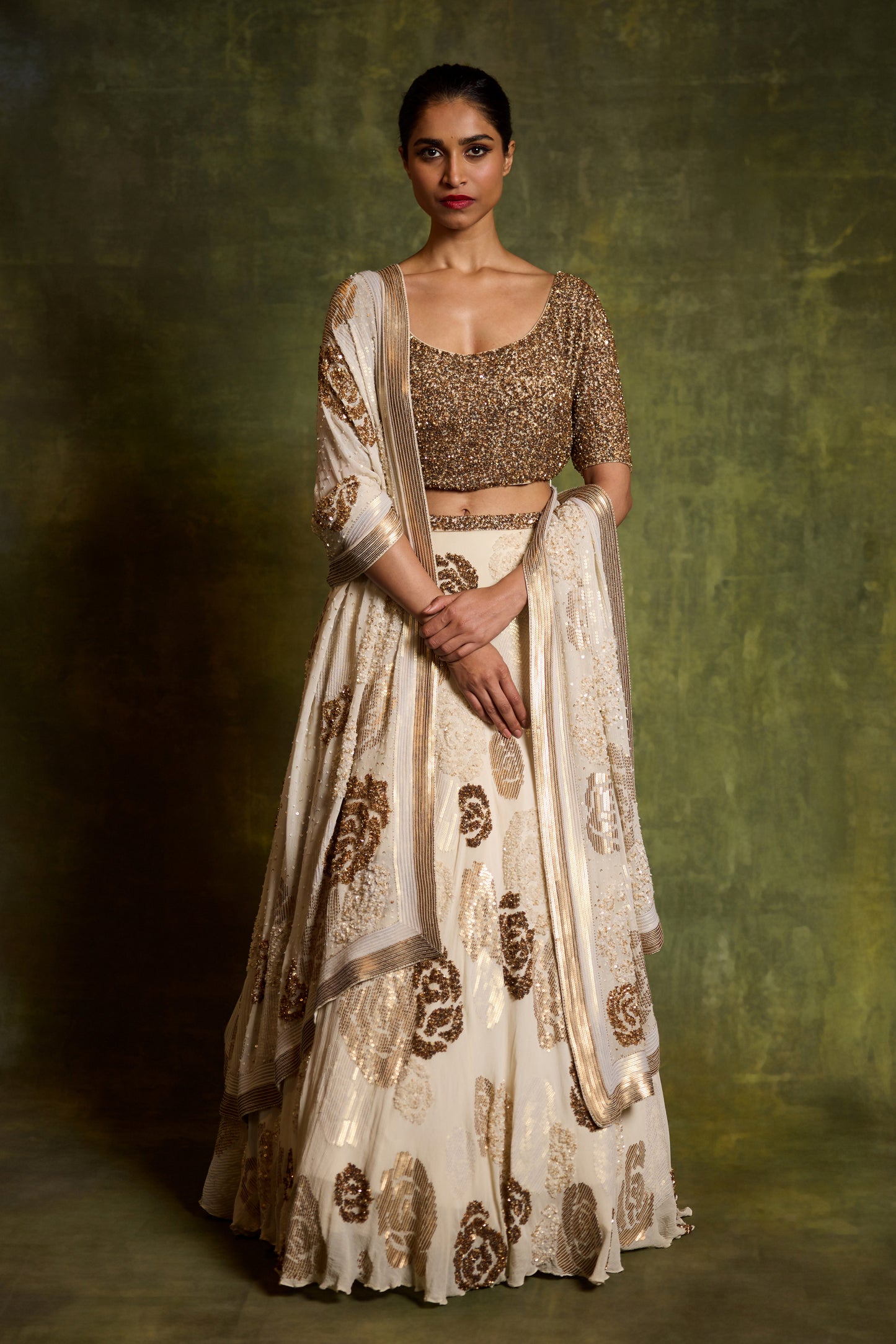 Lehenga Set in Signature Rose Sequins Embroidery
