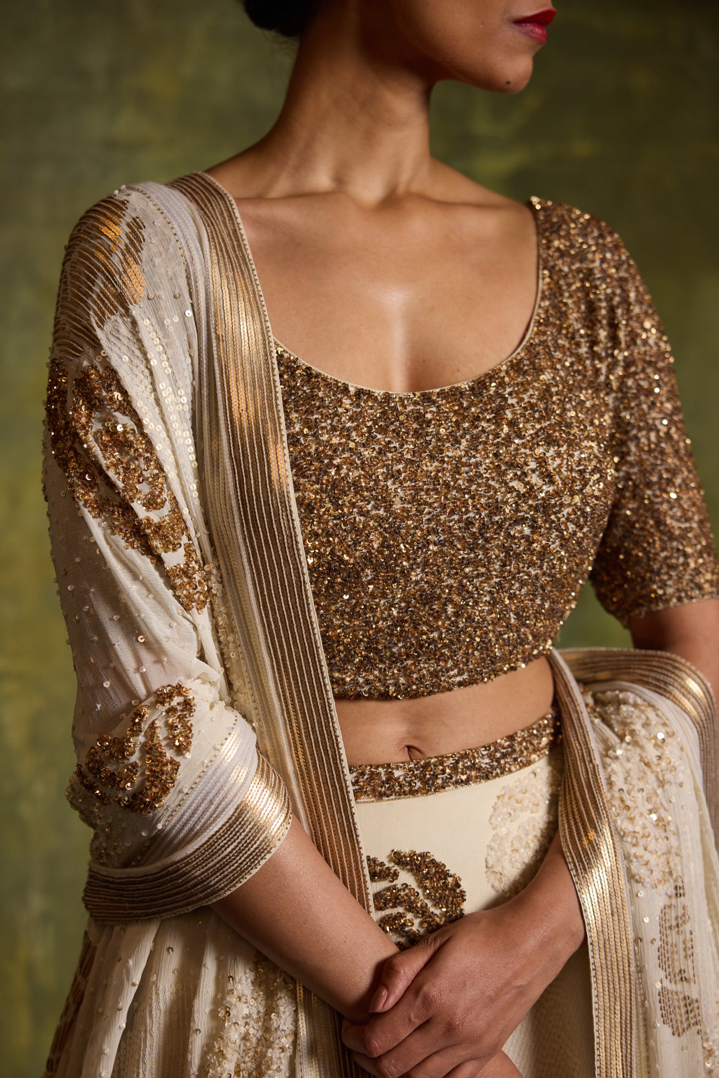 Lehenga Set in Signature Rose Sequins Embroidery