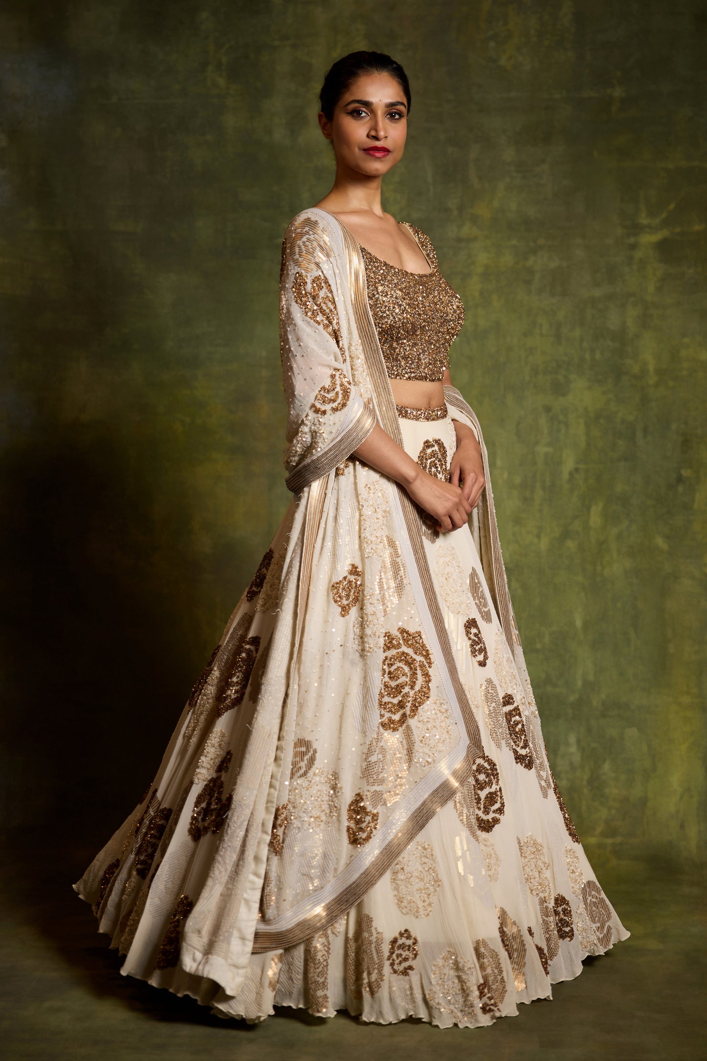 Lehenga Set in Signature Rose Sequins Embroidery