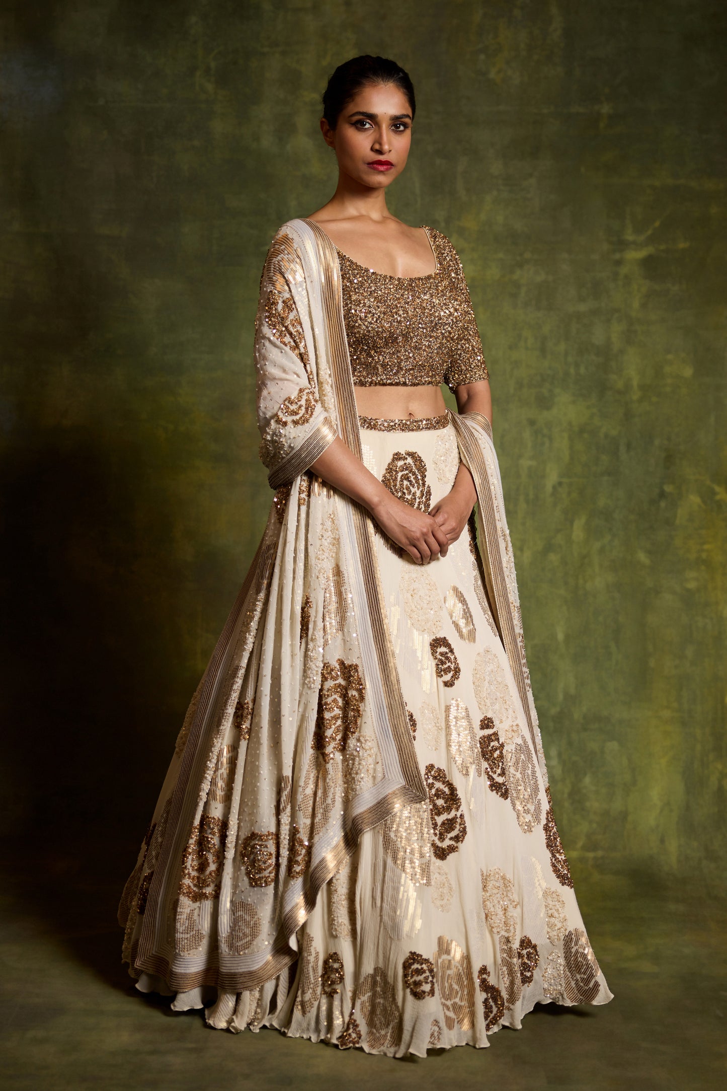 Lehenga Set in Signature Rose Sequins Embroidery