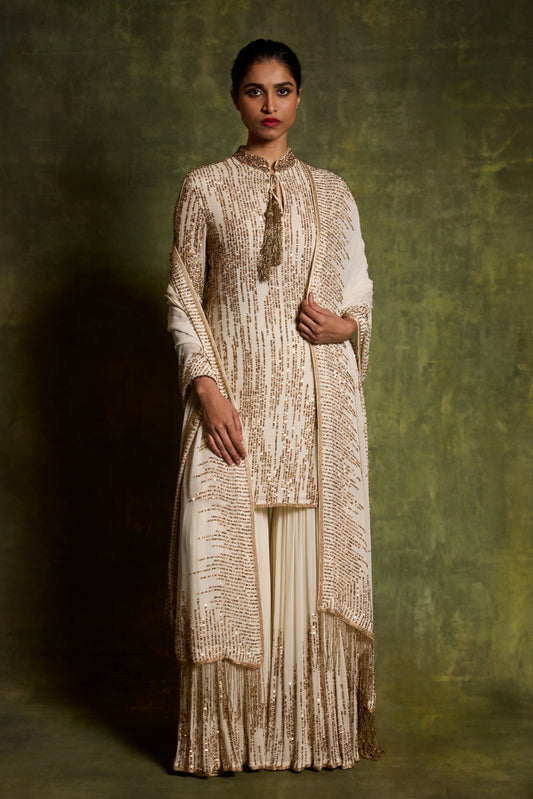 Gharara Set In Gold Sequin Embroidery