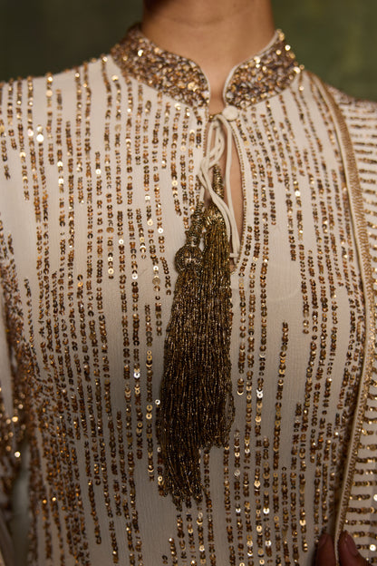 Gharara Set In Gold Sequin Embroidery