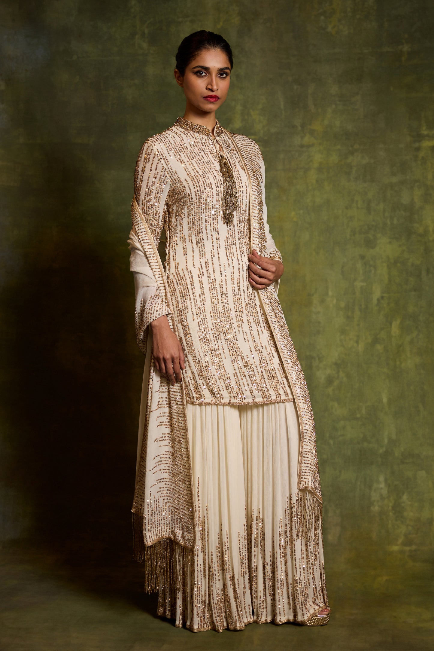 Gharara Set In Gold Sequin Embroidery
