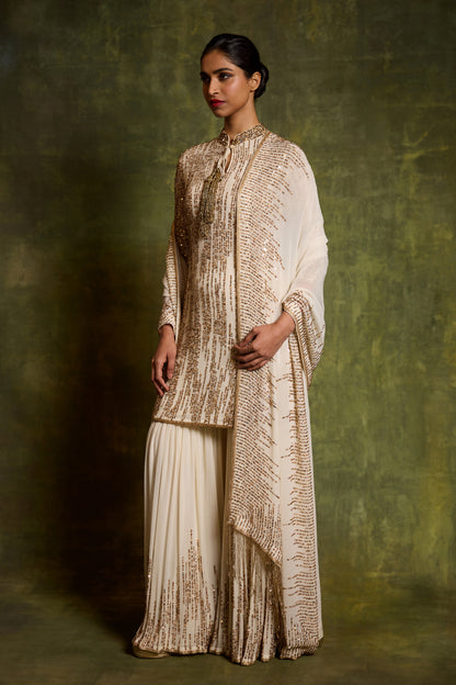 Gharara Set In Gold Sequin Embroidery