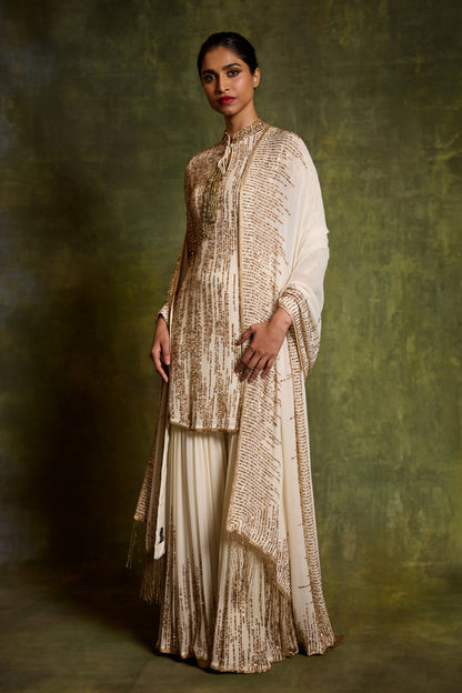 Gharara Set In Gold Sequin Embroidery