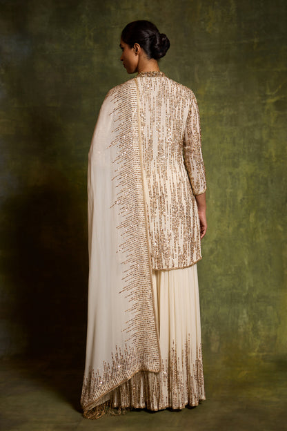 Gharara Set In Gold Sequin Embroidery