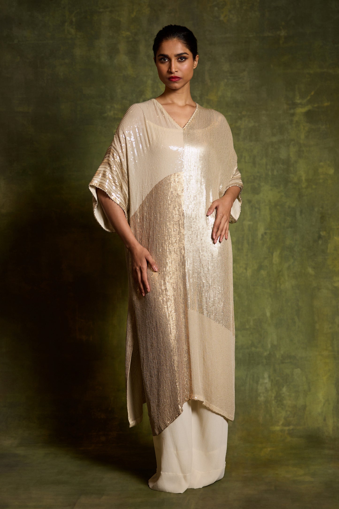 Kaftan Set in Colour Block Sequin Embroidery