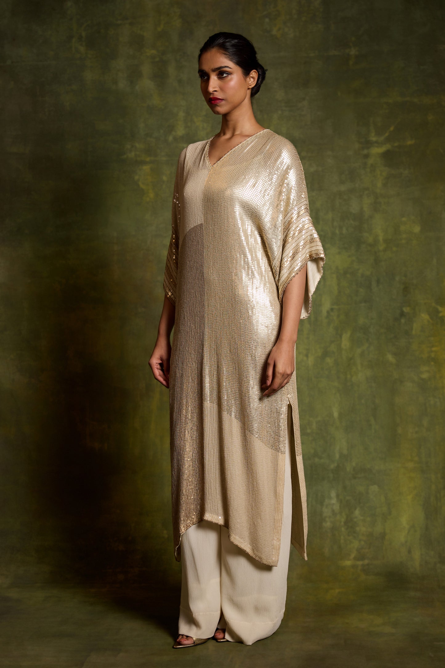 Kaftan Set in Colour Block Sequin Embroidery