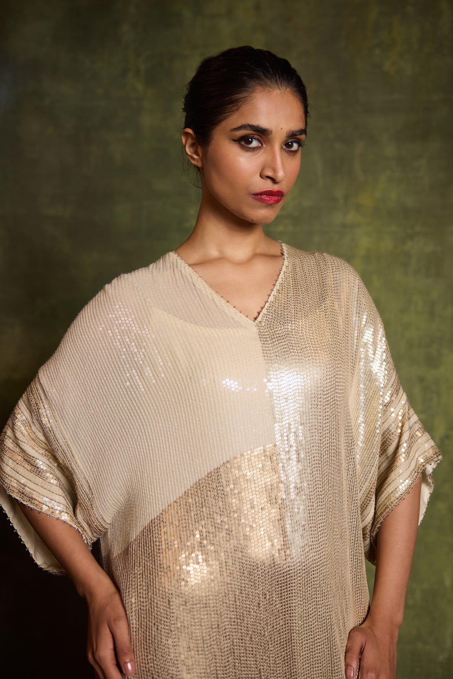 Kaftan Set in Colour Block Sequin Embroidery