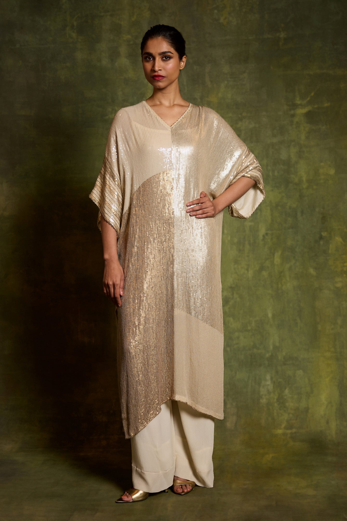 Kaftan Set in Colour Block Sequin Embroidery