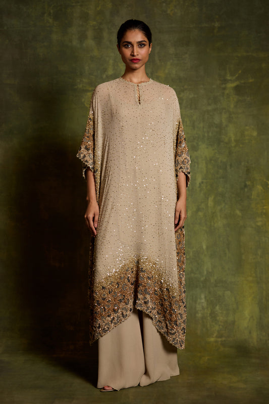 Kaftan Set in Sprinkle Sequin Embroidery in a Leopard Design Pattern