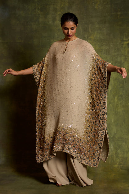 Kaftan Set in Sprinkle Sequin Embroidery in a Leopard Design Pattern