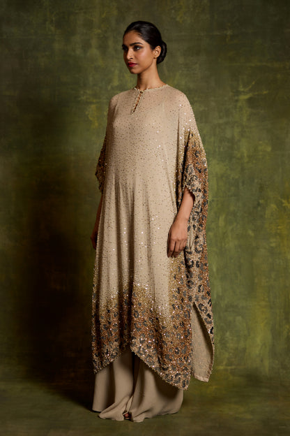 Kaftan Set in Sprinkle Sequin Embroidery in a Leopard Design Pattern