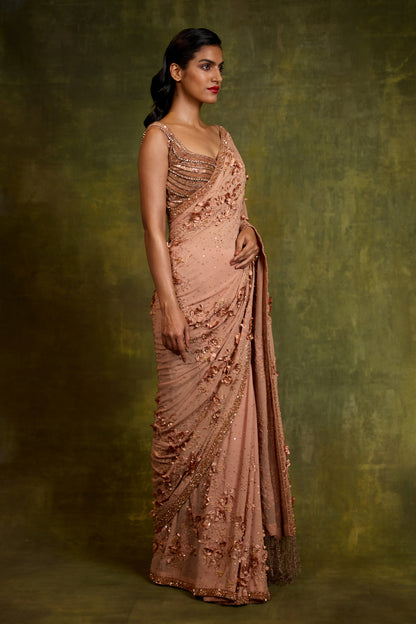 Sari Set in 3D Floral Embroidery