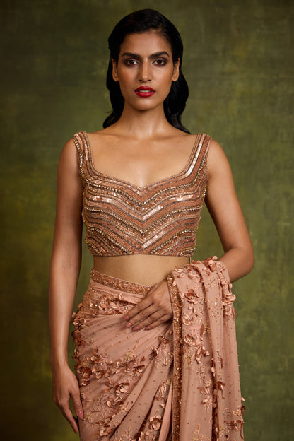 Sari Set in 3D Floral Embroidery