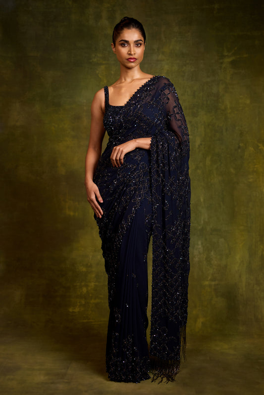 Sari Set in Petal Grid Design in Sequin Embroidery