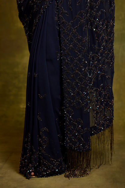 Sari Set in Petal Grid Design in Sequin Embroidery