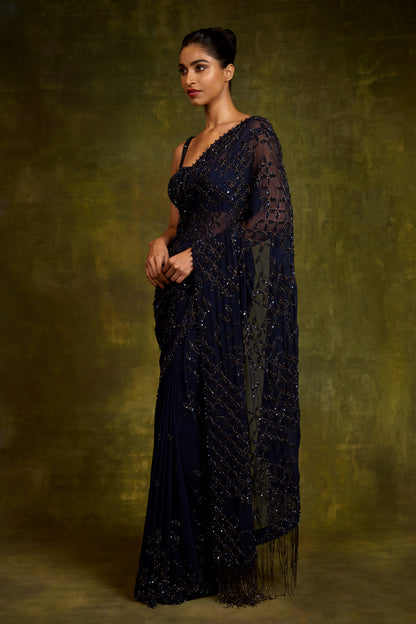 Sari Set in Petal Grid Design in Sequin Embroidery