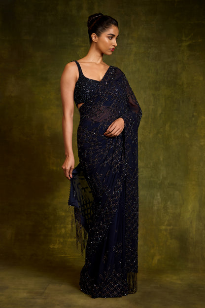 Sari Set in Petal Grid Design in Sequin Embroidery