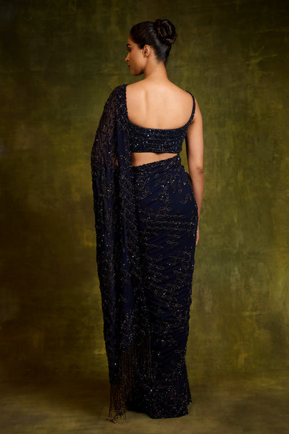 Sari Set in Petal Grid Design in Sequin Embroidery