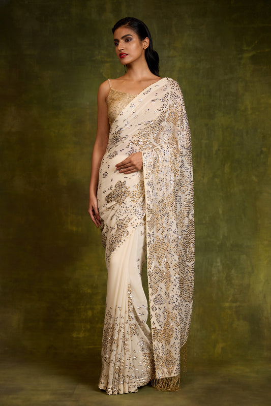 Sari Set in Snake-Skin Sequin Embellishment