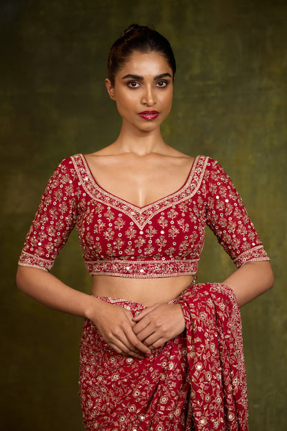 Sari Set in Mirror & Thread Embroidery