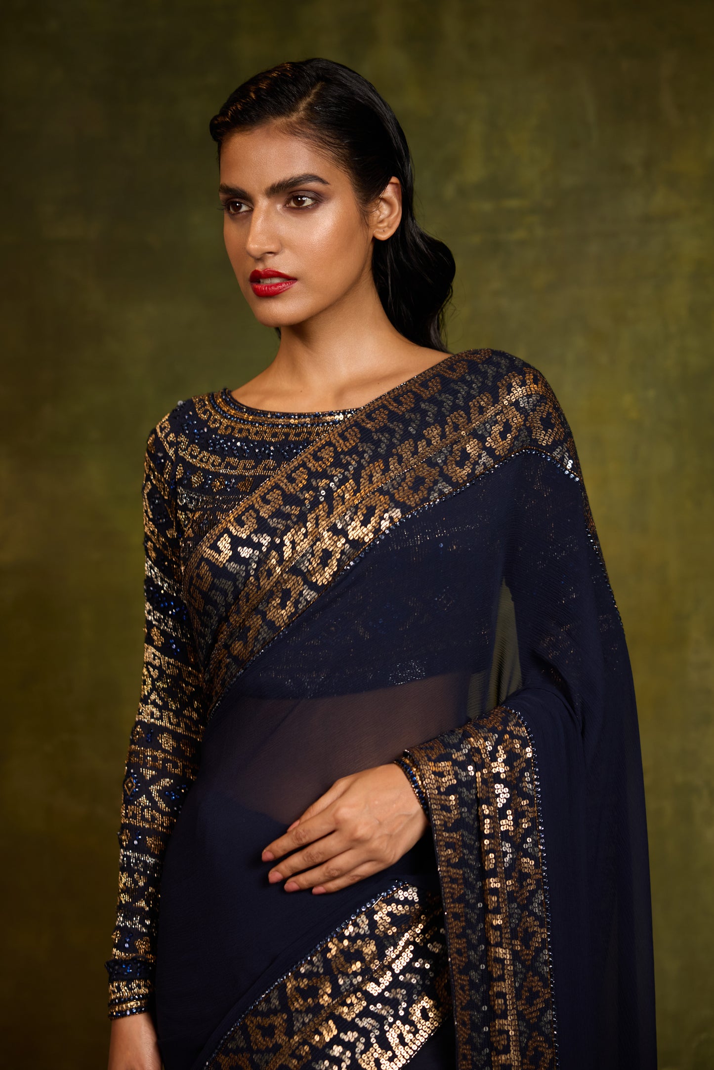 Sari Set in Egyptian Cutdana & Sequin Design Embroidery