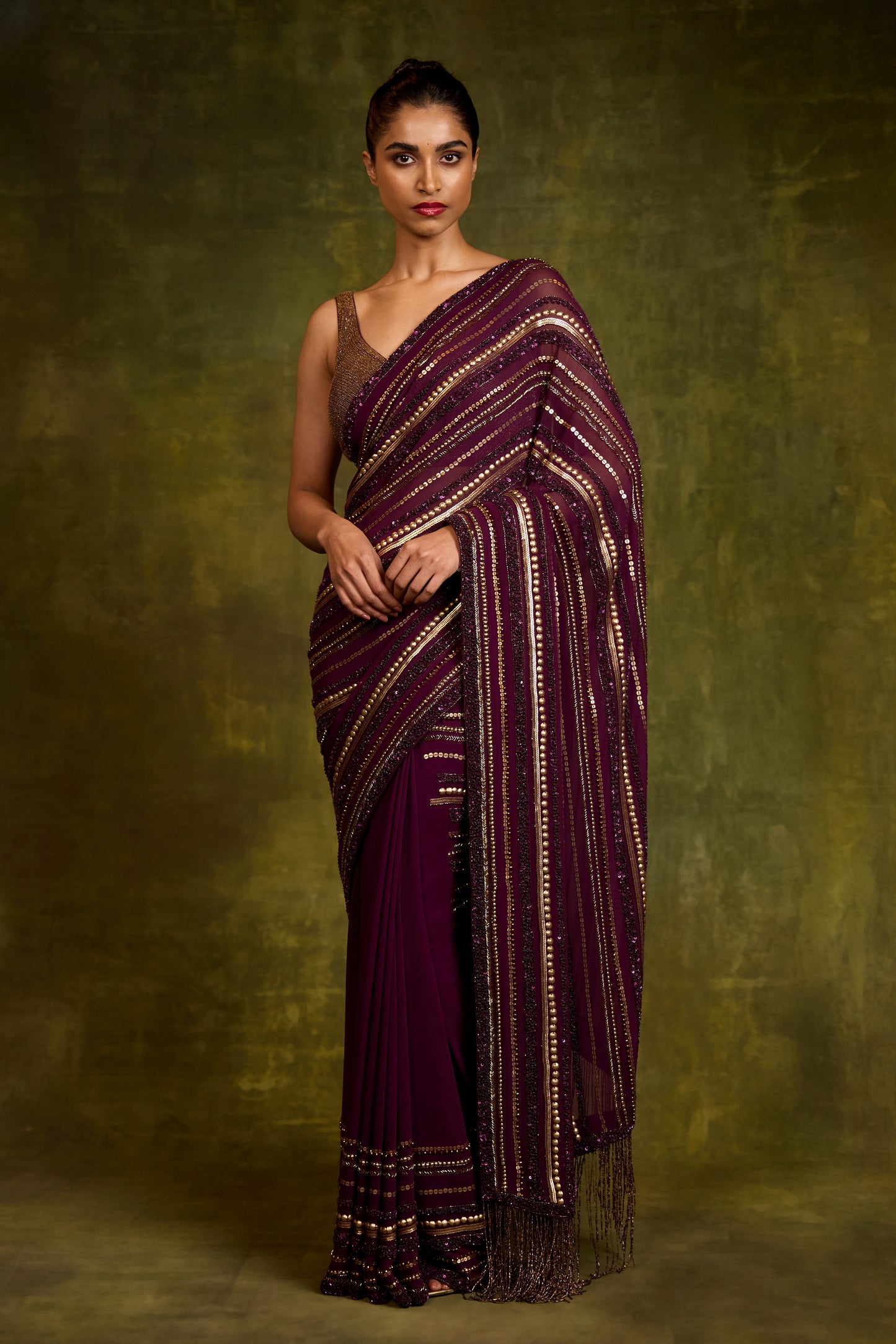 Sari Set in Multi Sequin Lines Embroidery