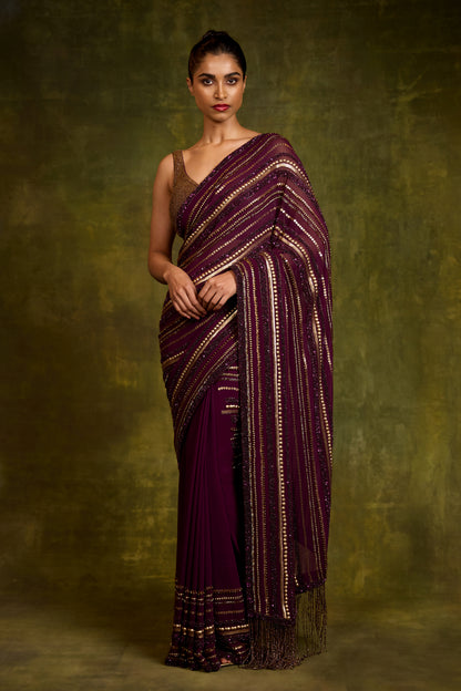 Sari Set in Multi Sequin Lines Embroidery
