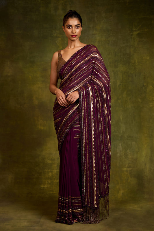 Sari Set in Multi Sequin Lines Embroidery