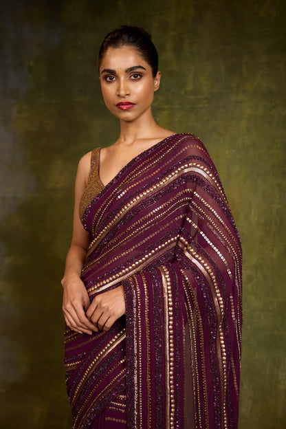 Sari Set in Multi Sequin Lines Embroidery