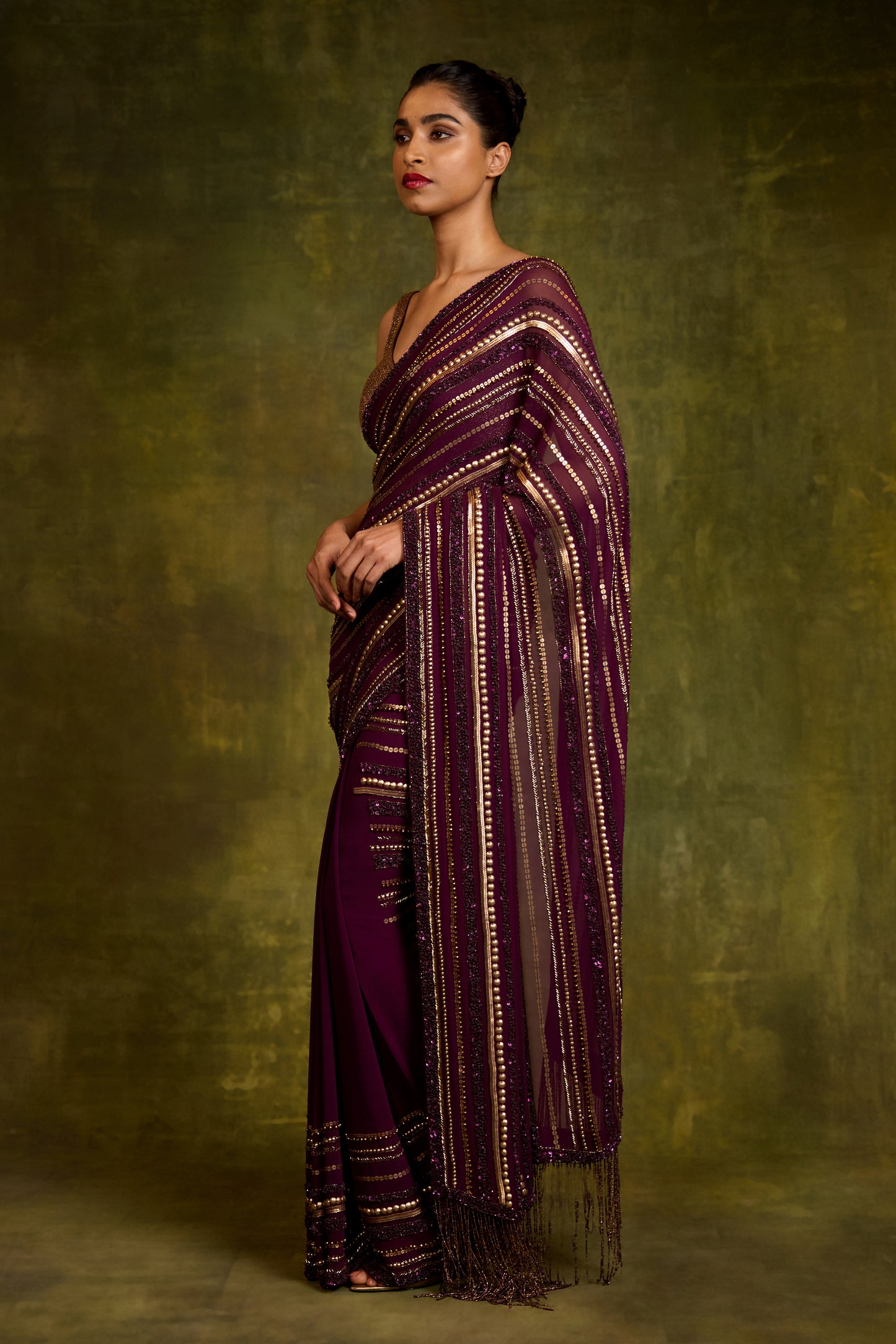 Sari Set in Multi Sequin Lines Embroidery