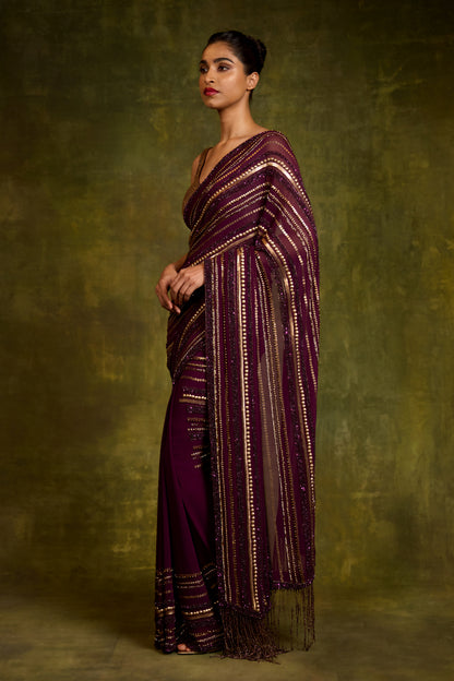 Sari Set in Multi Sequin Lines Embroidery