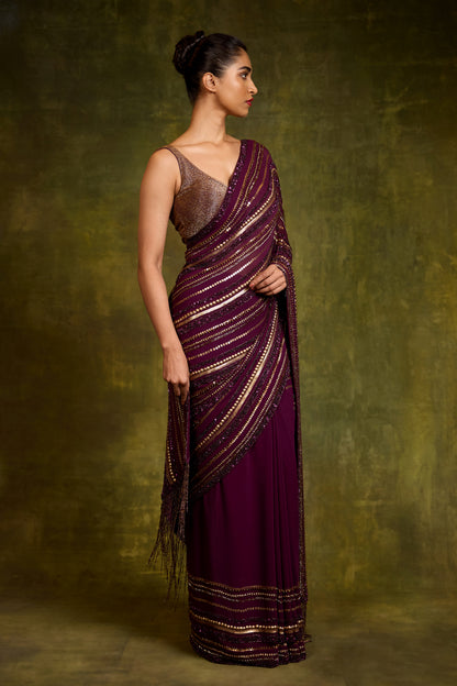 Sari Set in Multi Sequin Lines Embroidery
