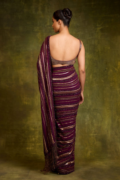 Sari Set in Multi Sequin Lines Embroidery