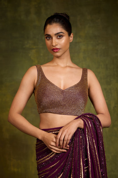 Sari Set in Multi Sequin Lines Embroidery
