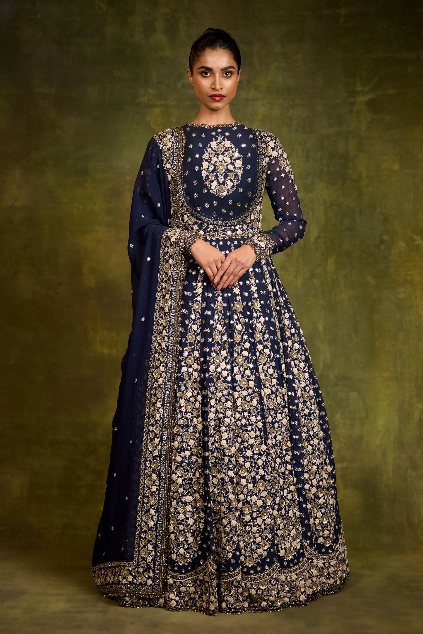 Anarkali Kurta Set in Mirror & Thread Embroidery