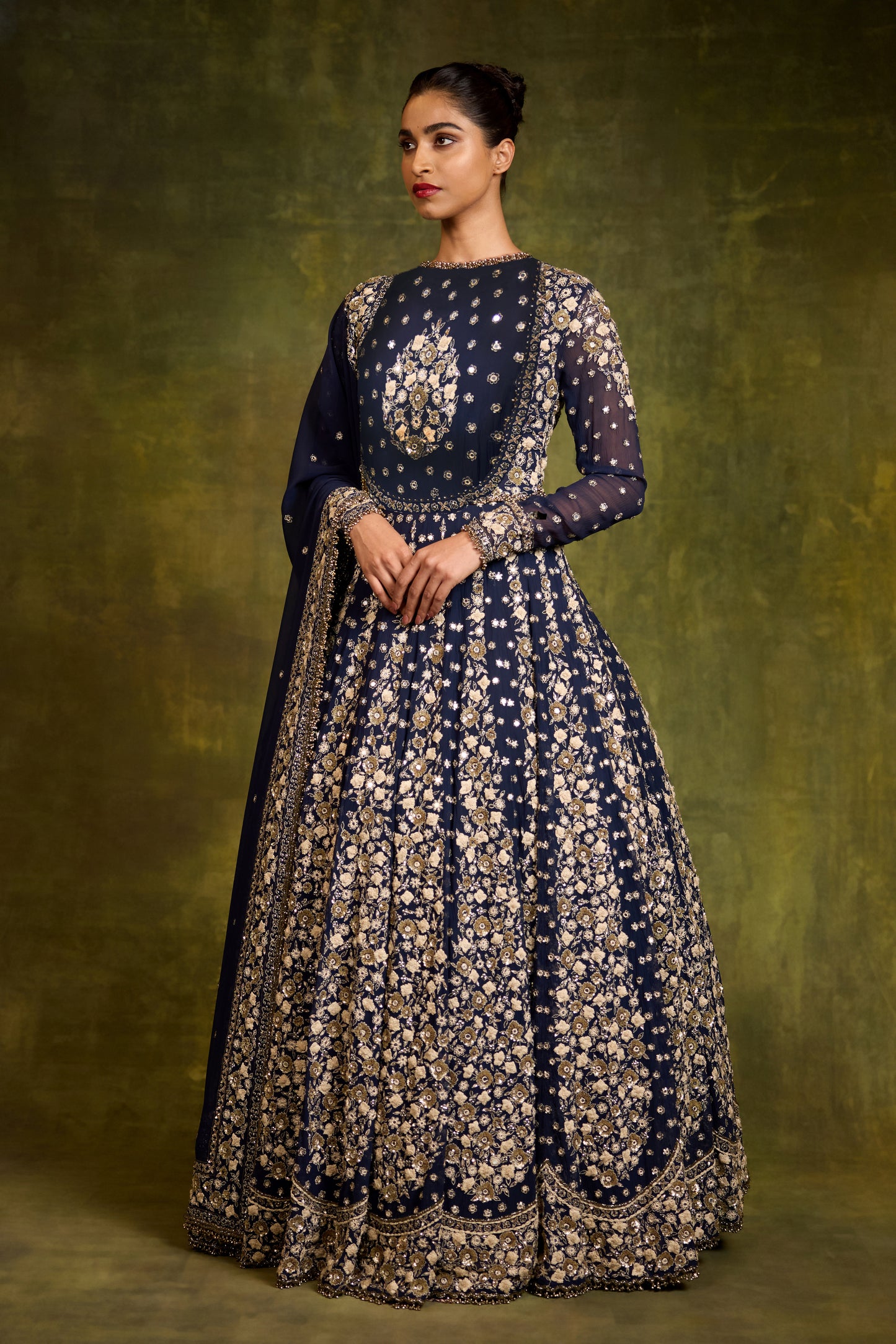 Anarkali Kurta Set in Mirror & Thread Embroidery